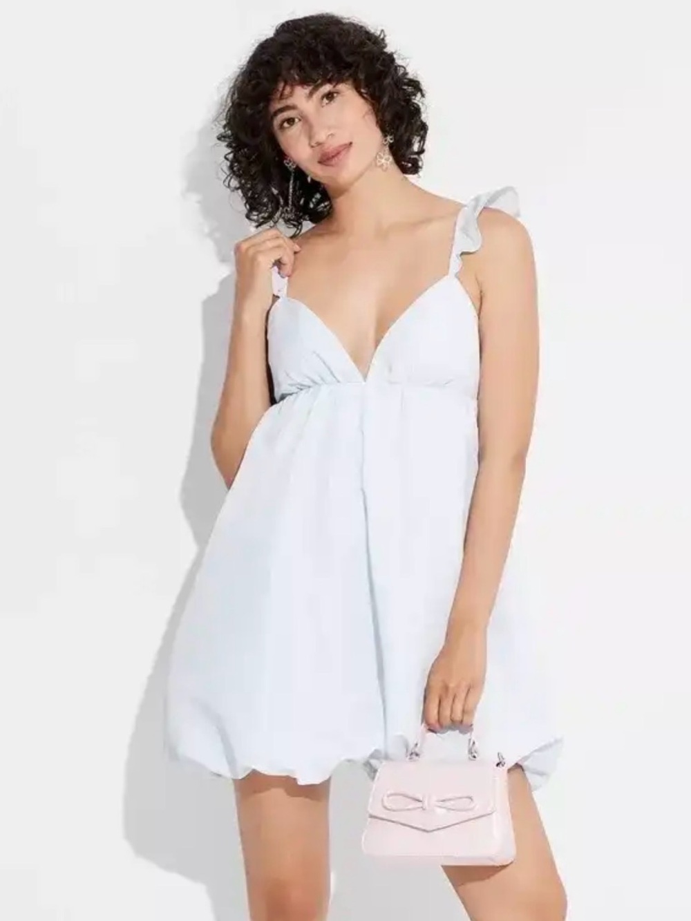 Wild Fable Light Blue Ruffle-Shoulder Babydoll Dress